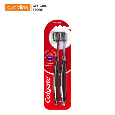 Bộ 2 Bàn Chải Đánh Răng Colgate Optic White Purple Trắng Răng Loại Bỏ Vết Ố Với Lông Chải 2 Tầng
