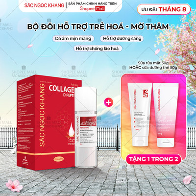 Combo Dưỡng Trắng & Săn Chắc, Ngăn Lão Hóa Sắc NGọc Khang [ Serum vitamin C 30ml + Nước Uống Collagen Dipeptide 15 Túi]