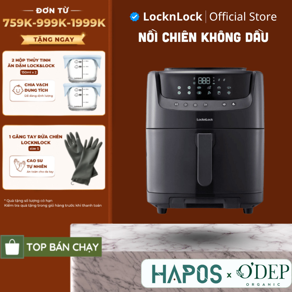 Nồi chiên không dầu LocknLock có chức năng hấp 7L Chính hãng EJF881BLK   - HAPOS LOF