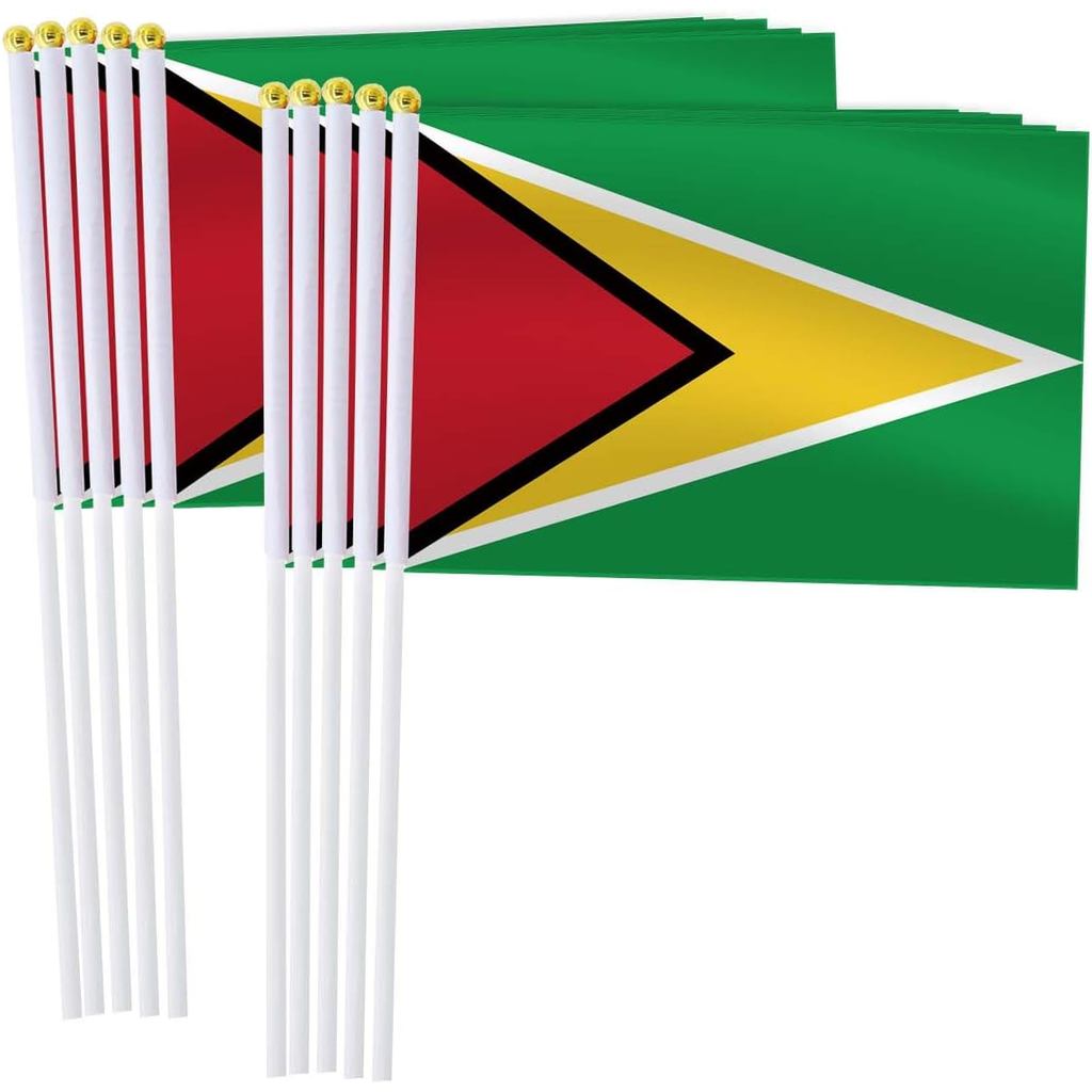 25 Gói Cờ Nhỏ Cầm Tay Guyana, Trang Trí Gậy Thu Nhỏ Cầm Tay Mini Guyan