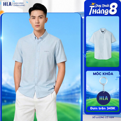 [HỎA TỐC 4H] Áo Sơ Mi Tay Ngắn Nam Xanh Nhạt HLA - Vải Cotton Mix Poly Cao Cấp, Mềm Mịn, Đứng Form
