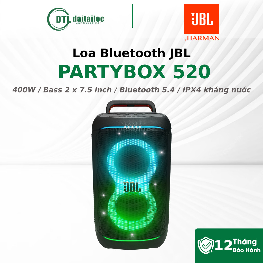 Loa Bluetooth JBL PartyBox 520 JBLPARTYBOX520 400W RMS Pin 15H | Chính Hãng | Bảo Hành 12 Tháng