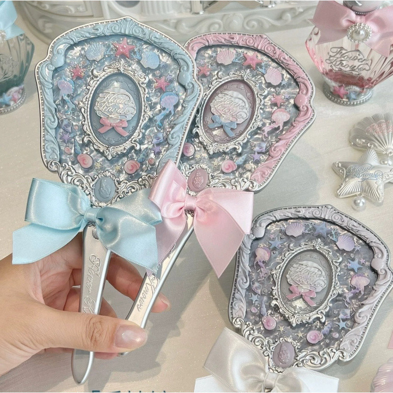 【 ♈ 】 Flower Know Shell Pearl Gương cầm tay Mặt dây chuyền Mini có độ chính xác cao nàng tiên cá
