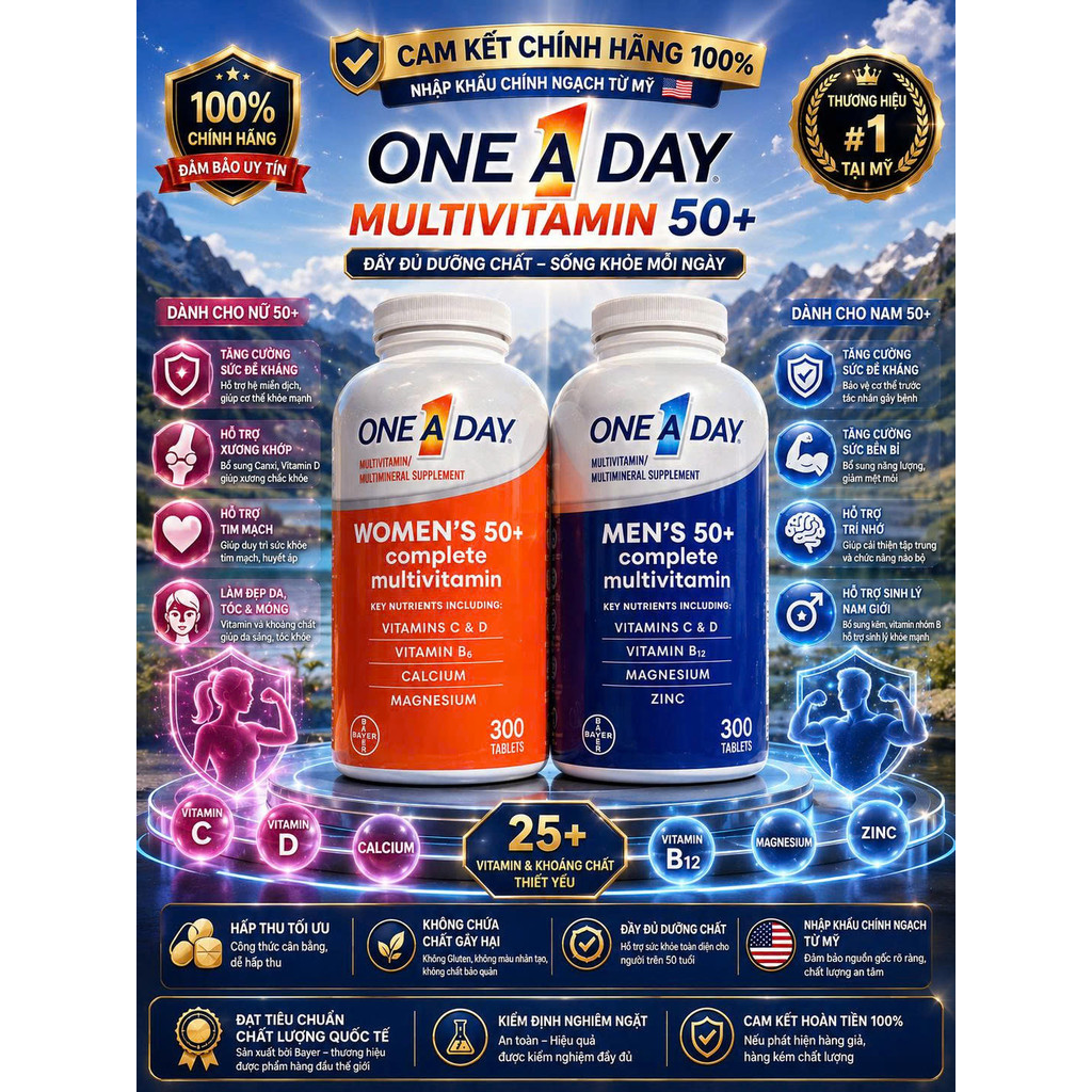 Viên uống One A Day Men's, Women 50+ Multivitamin 300 viên