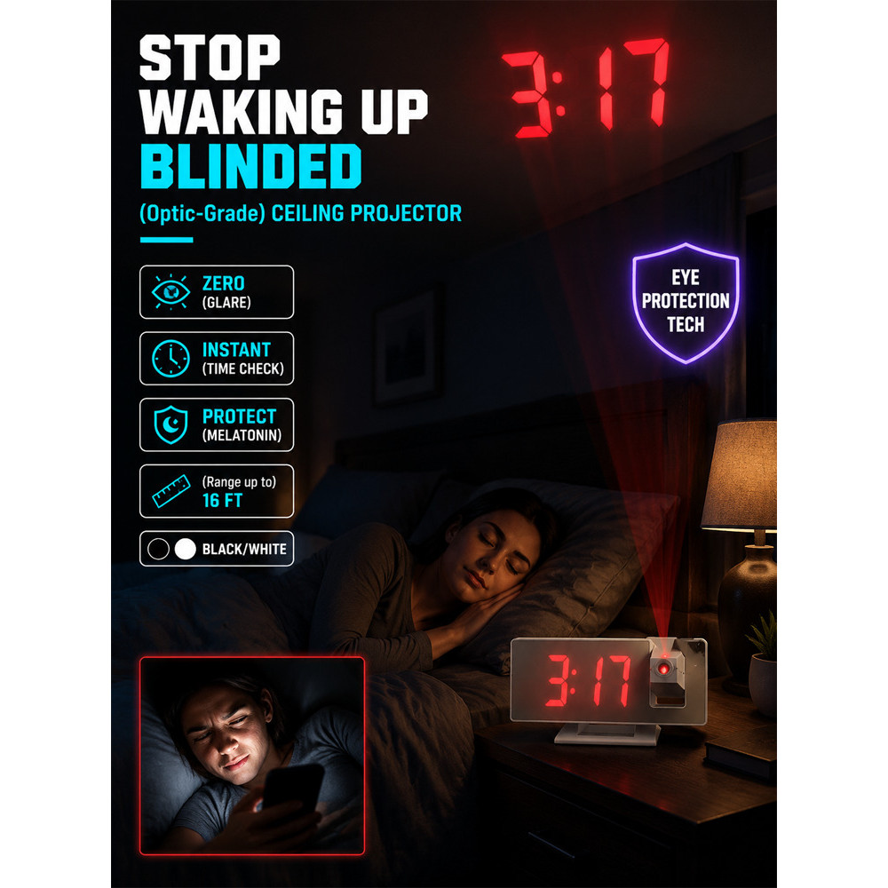 【Hiển Thị Thời Gian】✨HD Display✨Digital Clock/Projection Clock/Nightstand Clock, Adjustable Lens, Cl