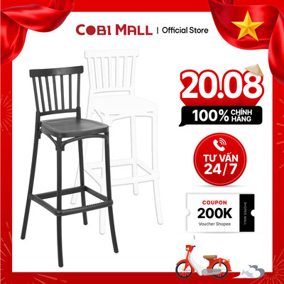 Ghế Bar Nhựa Đúc Country Cobihome – Ghế Cao Lưng Nan, Ghế Quầy Bar Cafe (Đen, Trắng)