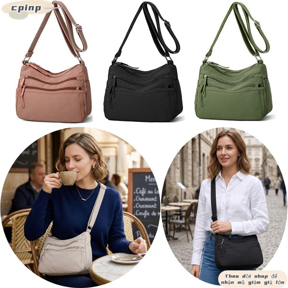 Túi đeo chéo CPINCP, Túi đeo vai dung tích lớn hình vuông, Túi đeo nách nhiều lớp có khóa kéo Nylon Sử dụng hàng ngày