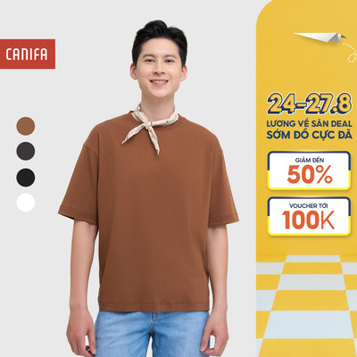 Áo phông nam CANIFA cộc tay cổ tròn chất cotton mềm mại dáng basic 8TS25S012