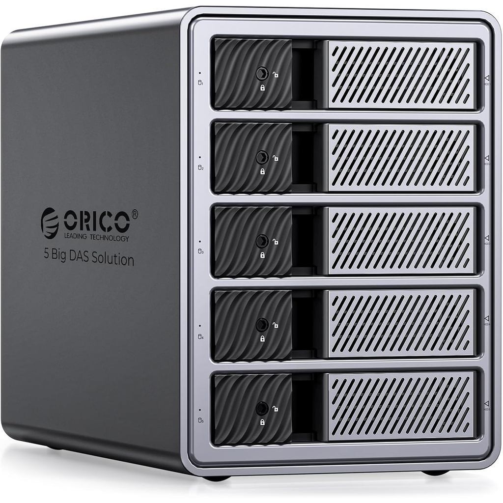 Hộp Đựng Ổ Cứng HDD Box Orico 9858T3 SSD SATA 2.5 inch / 3.5 Inch Thunderbolt 3 40Gbps (5 khe cắm) -