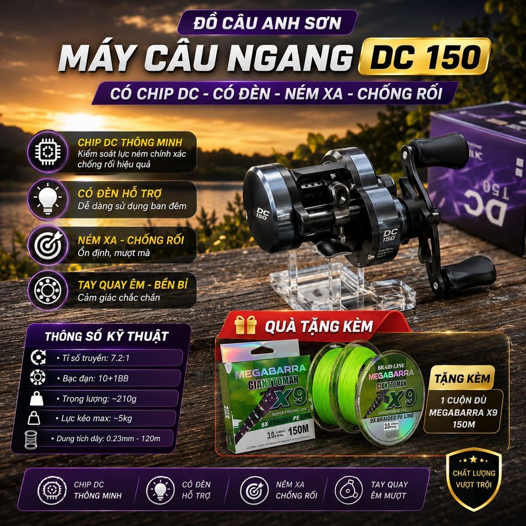 Máy Câu Ngang DC150 Thế Hệ II Chip DC – Có Tiếng EEEE, Drag Click, Máy Câu Lure Chống Rối