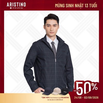 ARISTINO Áo Khoác Gió Nam 2 Lớp Regular Fit AJK050W3 Họa Tiết Kẻ Cổ Cao Trẻ Trung Lịch Sự Giữ Ấm