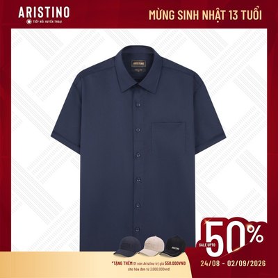 Áo Sơ Mi Nam Ngắn Tay Aristino Xanh Navy thiết kế sang trọng, chất vải sợi tre cao cấp ASS015AS2