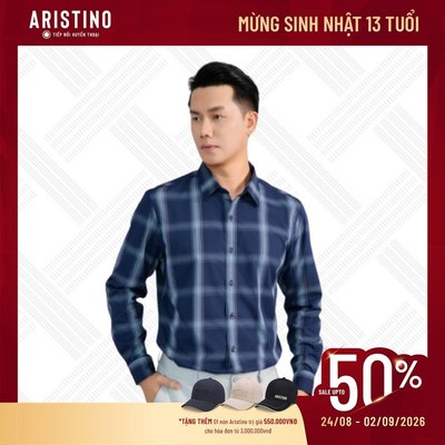 Áo Sơ Mi Nam Dài Tay Aristino Slim Fit Xanh Kẻ Thiết Kế Lịch Sự Trang Trọng ALS1420S3