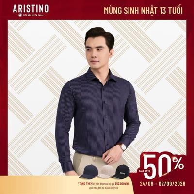 Áo Sơ Mi Nam Dài Tay Tím Than Kẻ Aristino Regular Fit Sợi Tre Visco Cao Cấp ALS0240S3