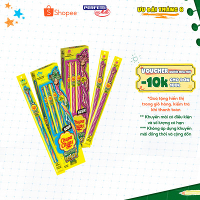 Kẹo dẻo Dài - Xoắn Chupa Chups Hươu Cao Cổ có nhân hương Trái cây/ Dâu - Vani (Hộp 12 thanh)