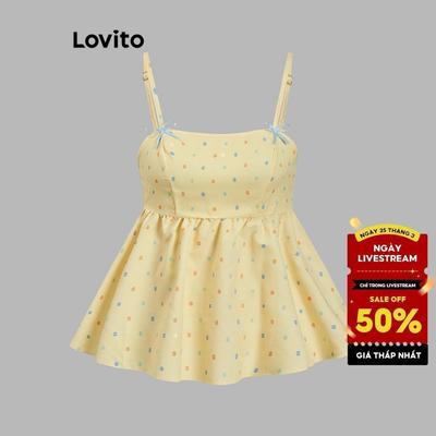Lovito Kỳ nghỉ Áo Tank Top Polka Dot Ren Up Bow Tank Top dành cho nữ L117AD0297