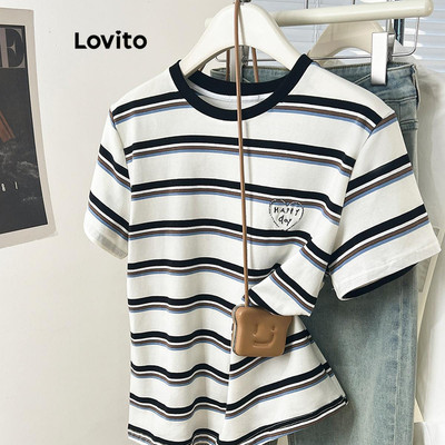 Lovito Phong cách thường ngày Áo thun sọc màu giản dị dành cho nữ LNM71070