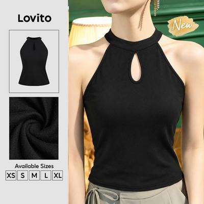 (New Arrival) Lovito Áo nữ mùa xuân/hè màu đen phong cách đơn giản đa năng thường ngày TKK8P2D1118