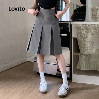 Lovito Váy Phong cách thường ngày Váy cơ bản xếp ly trơn dành cho nữ LNE29157 (Xám)