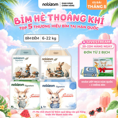 [HÀNG ĐẶT TRƯỚC] Tã/Bỉm Đêm NABIZAM Signature Summer Đai Chun Cao Cấp, Mỏng Mềm, Siêu Thấm Hút Size Cho Bé 8-22kg