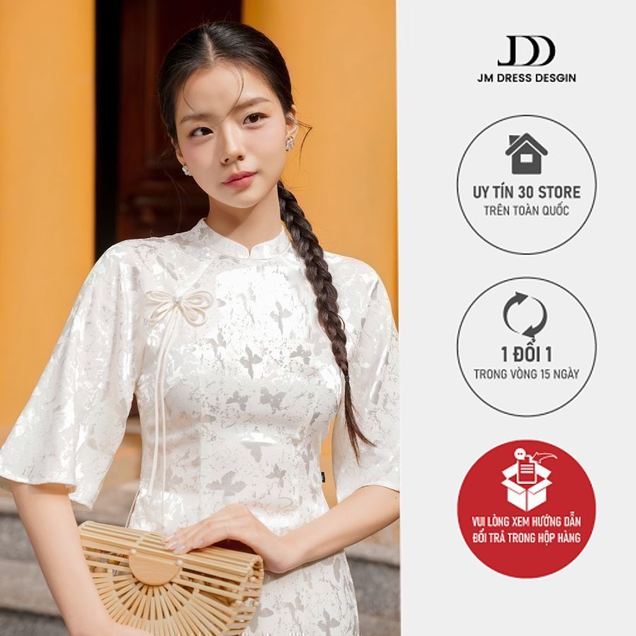 Áo dài Lục Khuê - Áo dài ôm tay A chất lụa 2M10.2409BF, áo dài cách tân thiết kế bởi JM Dress Design