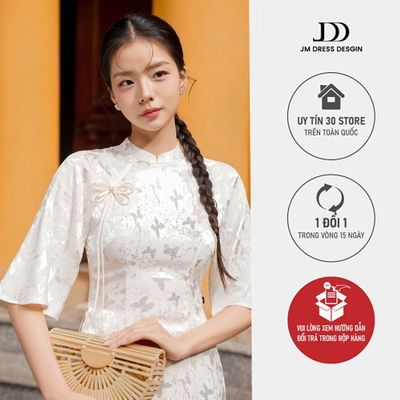Áo dài Lục Khuê - Áo dài ôm tay A chất lụa 2M10.2409BF, áo dài cách tân thiết kế bởi JM Dress Design