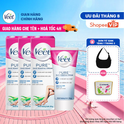 [HỎA TỐC 4H] Combo 3 hộp Kem tẩy lông Veet Pure cho da nhạy cảm, 50g/hộp tiết kiệm, công thức Pure cải tiến