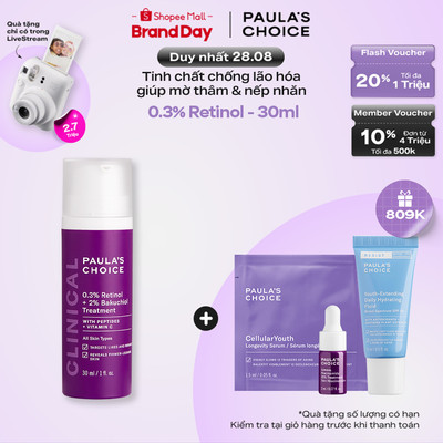 Tinh chất chống lão hóa làm mờ thâm nám và nếp nhăn Paula's Choice Clinical 0.3% Retinol + 2% Bakuchiol 30ml - 8015