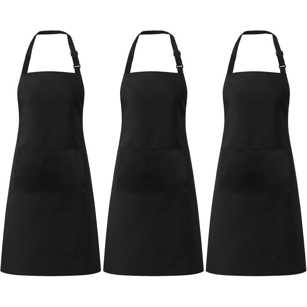 3 Pack Black Aprons for Women with Pockets, Adjustable Water Resistant Kitchen Apron, Unisex Bib for