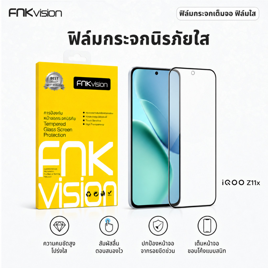 FNKvision HD Phim Kính Cường Lực Trong Suốt Cho iQOO 9 10 11 12 13 15 15R Neo10 Z9 Z9x 5G Z10 5G Z11