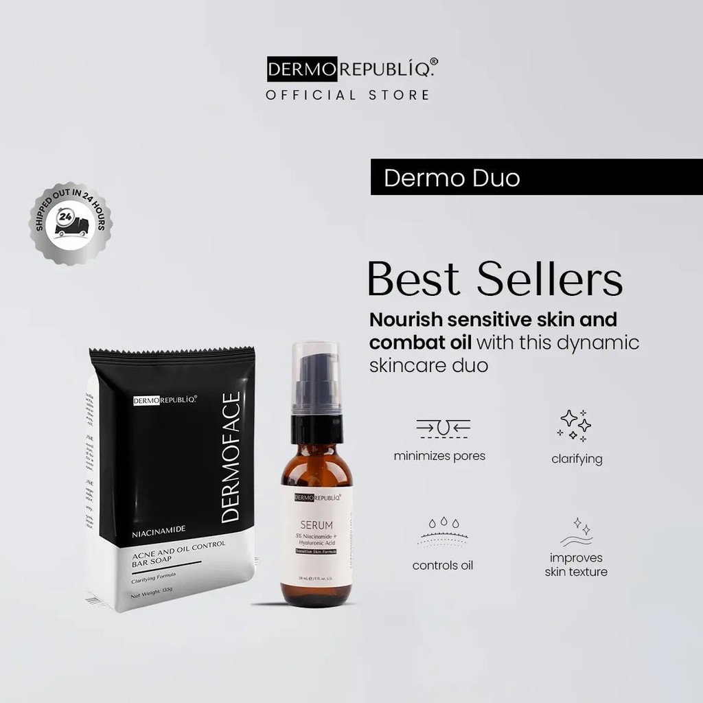DermorepubliqDermoDuo-Best-Sellers (5% Niacinamide + HASerum, NiacinamideAcneandOilControlFaceBar)