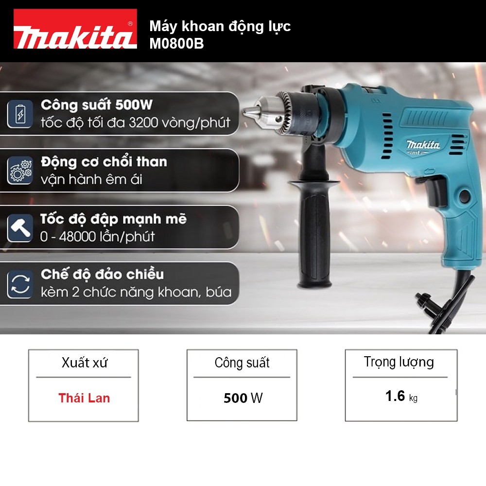 Máy khoan động lực Makita M0800B (Xuất xứ Thái Lan - Công suất 500W)