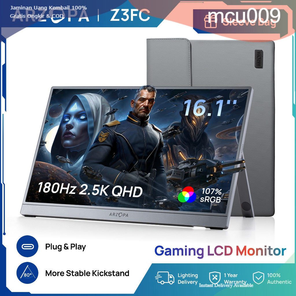 Màn hình di động ARZOPA 16.1 '' 180Hz-Z3FC Xám, Màn hình di động chân đế 2,5K 107% sRGB với HDR, Siê
