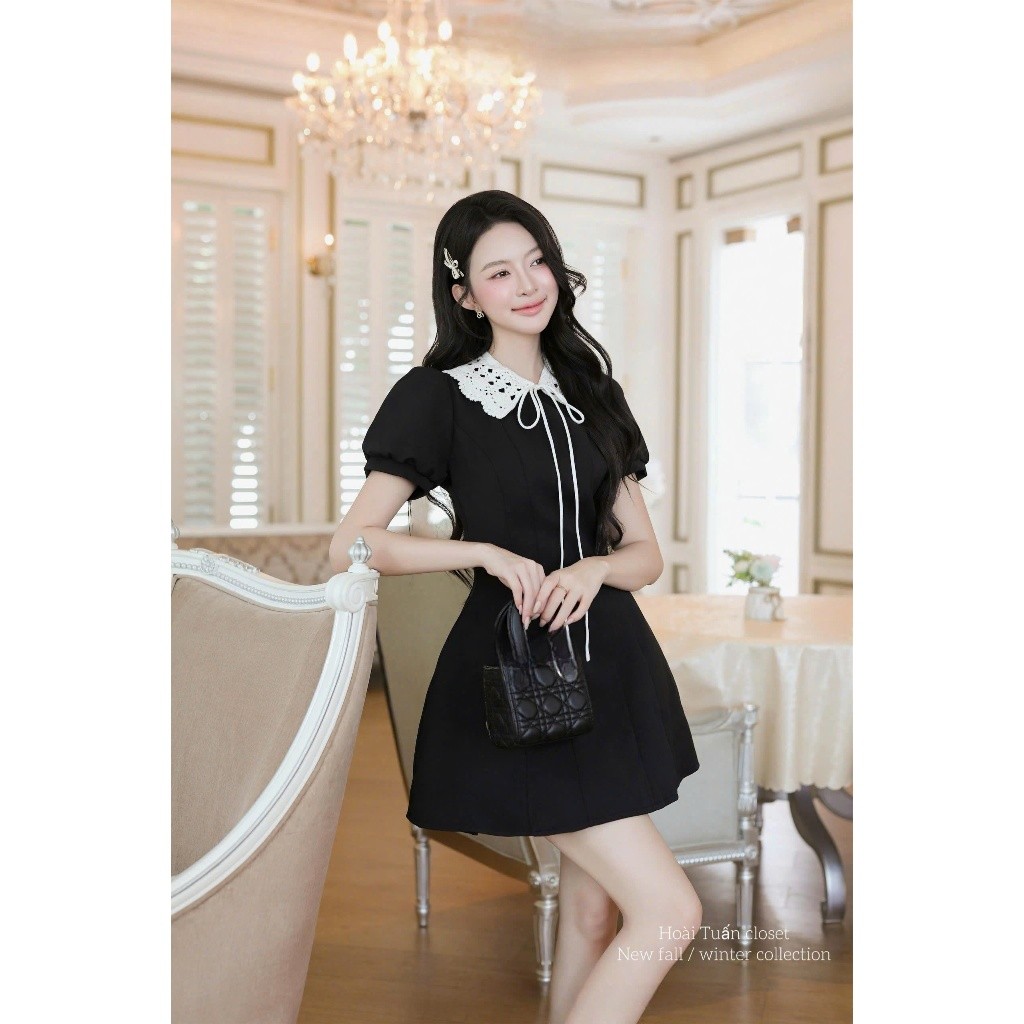 váy tuyết mưa cổ phối ren xinh sang  BYJOLIE