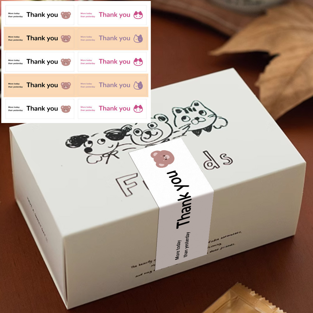 Nhãn dán cảm ơn đã gắn sản phẩm kích thước 2x7 cm.