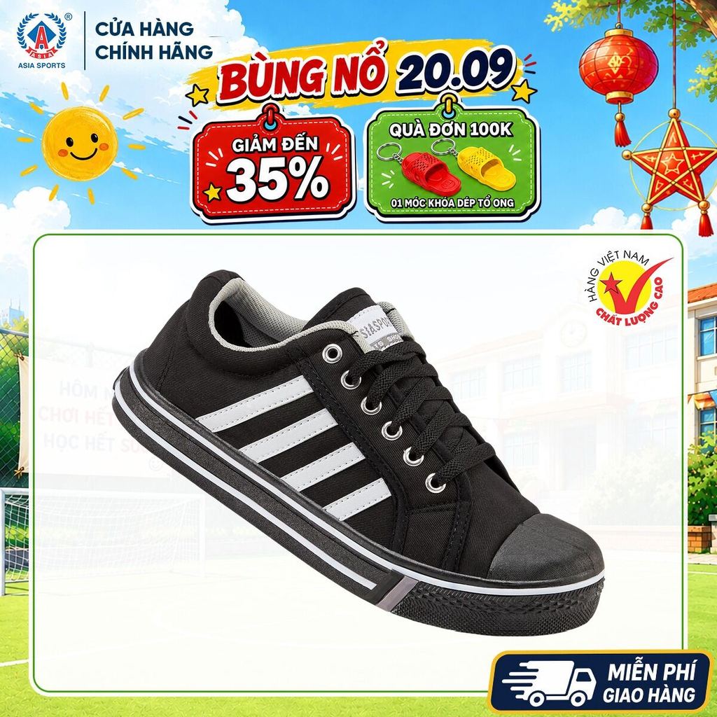 Giày Vải Nam ASIA Đen Sọc Trắng Chính Hãng - Giày Đi Học Đi Chơi Lao Động Bền Đẹp - LD21