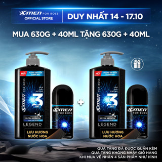 [MUA 1 COMBO TẶNG 1 COMBO] Combo Tắm Gội Dưỡng 3in1 Xmen for Boss 630g + Lăn Legend 40ml