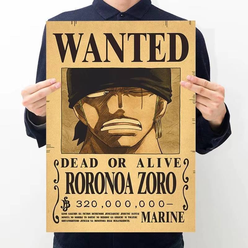 Anime "One Piece" - Luffy (3 tỷ tiền thưởng), Poster truy nã tiền thưởng Zoro, Nhân vật hành động tr