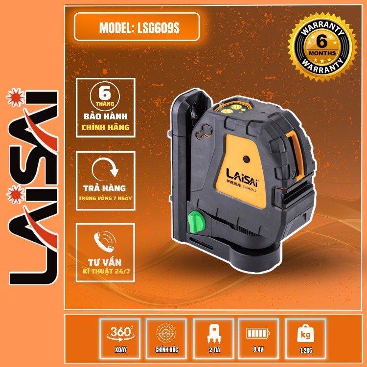 Máy cân bằng laser treo tường LAISAI chính hãng LSG 609S 2 tia xanh siêu sáng