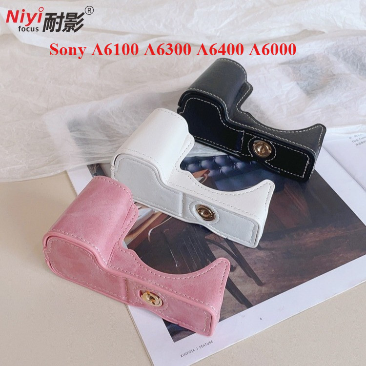 Túi đựng máy ảnh bằng da Sony A6000 cho Sony A6100 A6300 A6400 A6000 Nửa vỏ có dây đeo vai Túi vít 1