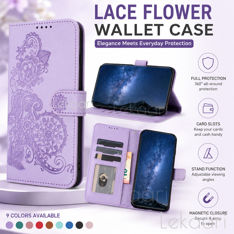 Ốp Lật Cho Realme 7 P4 Power P3 P1 Gt 8 7 6 6t 5 NEO PRO PLUS RACING 5G Bao Da Thẻ Ví Vỏ Hoa Ren