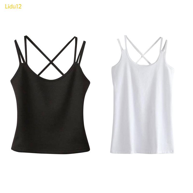 Women's Solid Crop Tops Summer All-matching Camisole for Tank  with Double