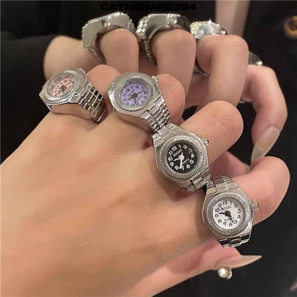 Đồng hồ CATCHRE294 Nhẫn đôi, Nhẫn đồng hồ đeo tay hợp kim sáng tạo, Dây đeo đàn hồi Mini Nhẫn đồng h