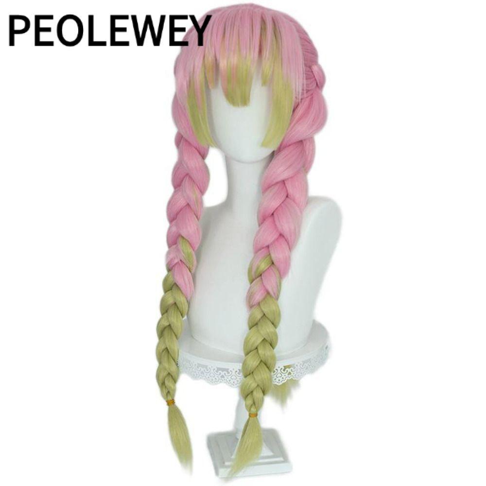 PEOLEWEY Demon Slayer Cosplay Tóc Giả, Long Demon Slayer Kimetsu no Yaiba, Tổng Hợp Hồng Xanh Nhiệt 