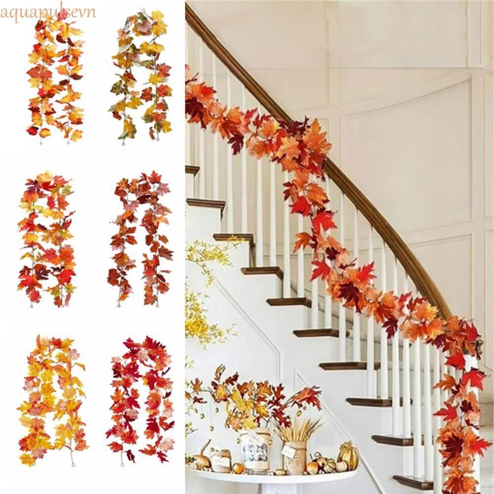 AQUA Red Autumn Maple Leaves, Vòng hoa phong nhân tạo sáng tạo 1,7m, Tiệc tạ ơn Thực tế Bền bỉ như t