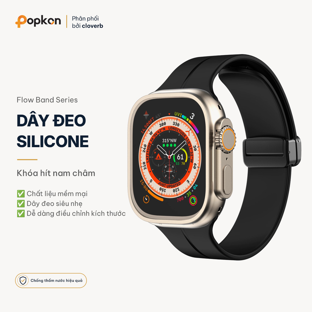 Dây Silicon Cho Đồng Hồ Apple Watch 49mm 45mm 44mm 41mm 40mm 38mm Khóa Từ Gấp