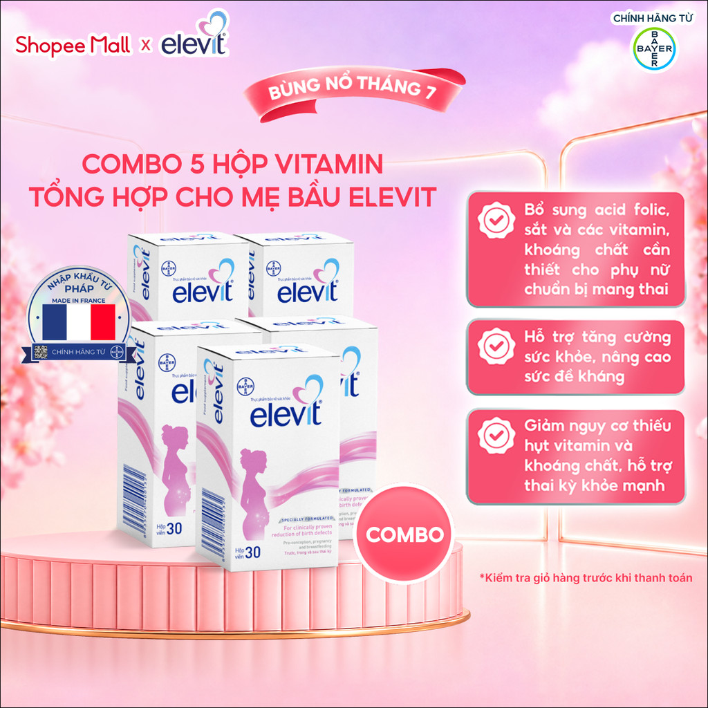 Bộ 5 Thực phẩm bảo vệ sức khỏe Elevit bổ sung Acid Folic, Sắt, Canxi, Các Vitamin và Các khoáng chất
