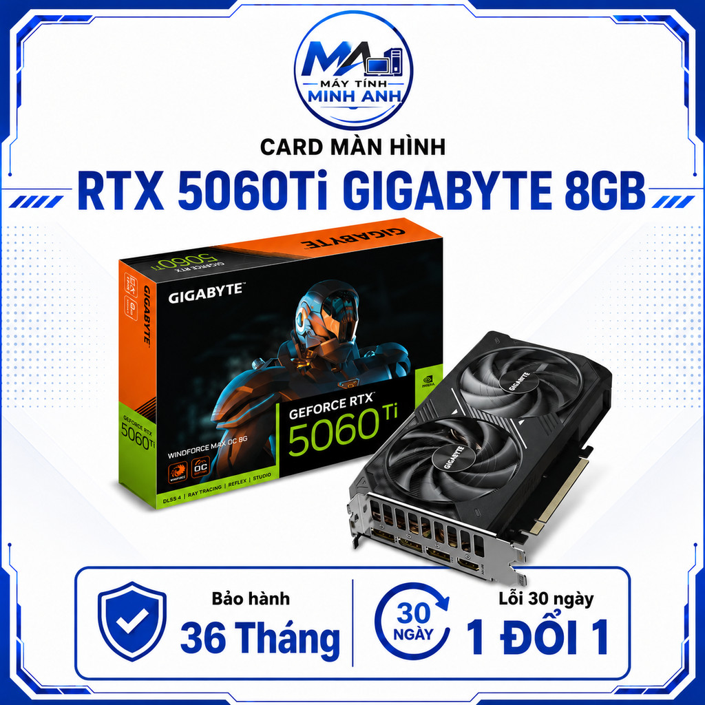 Card Màn Hình Gigabyte GeForce RTX 5060 Ti WINDFORCE MAX OC 8G GDDR7 - VGA RTX 5060TI - Chính Hãng B