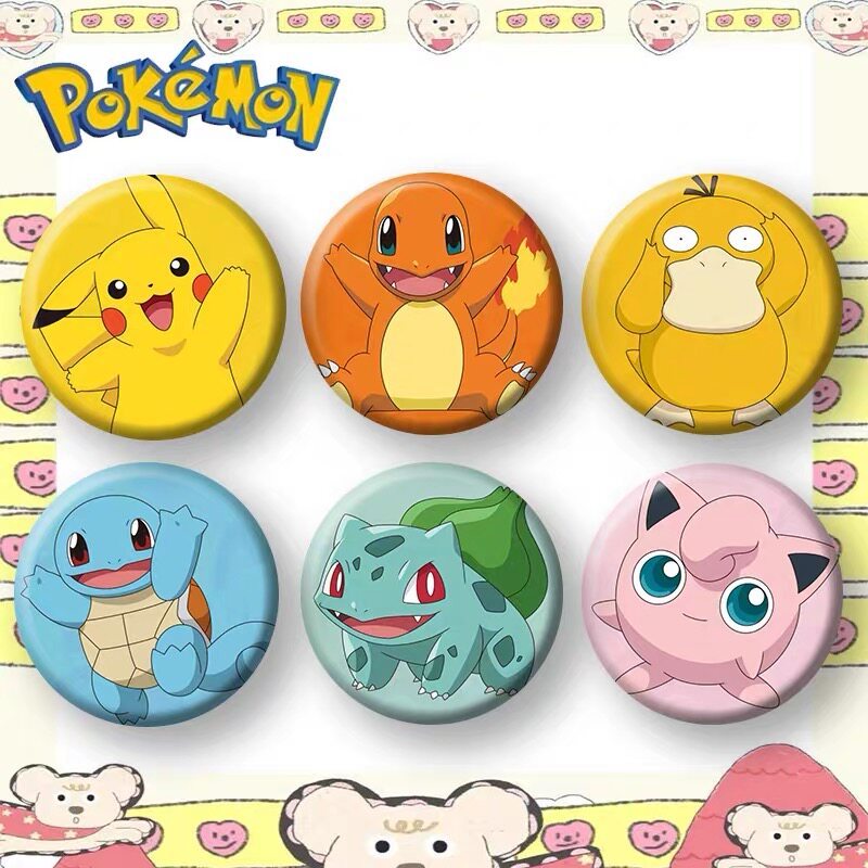 Mu mi nm 2026 Pokémon Pokémon Pikachu Bar vịt Jenny Rùa Ếch Hạt mỡ Ding Huy hiệu kim loại dễ thương 