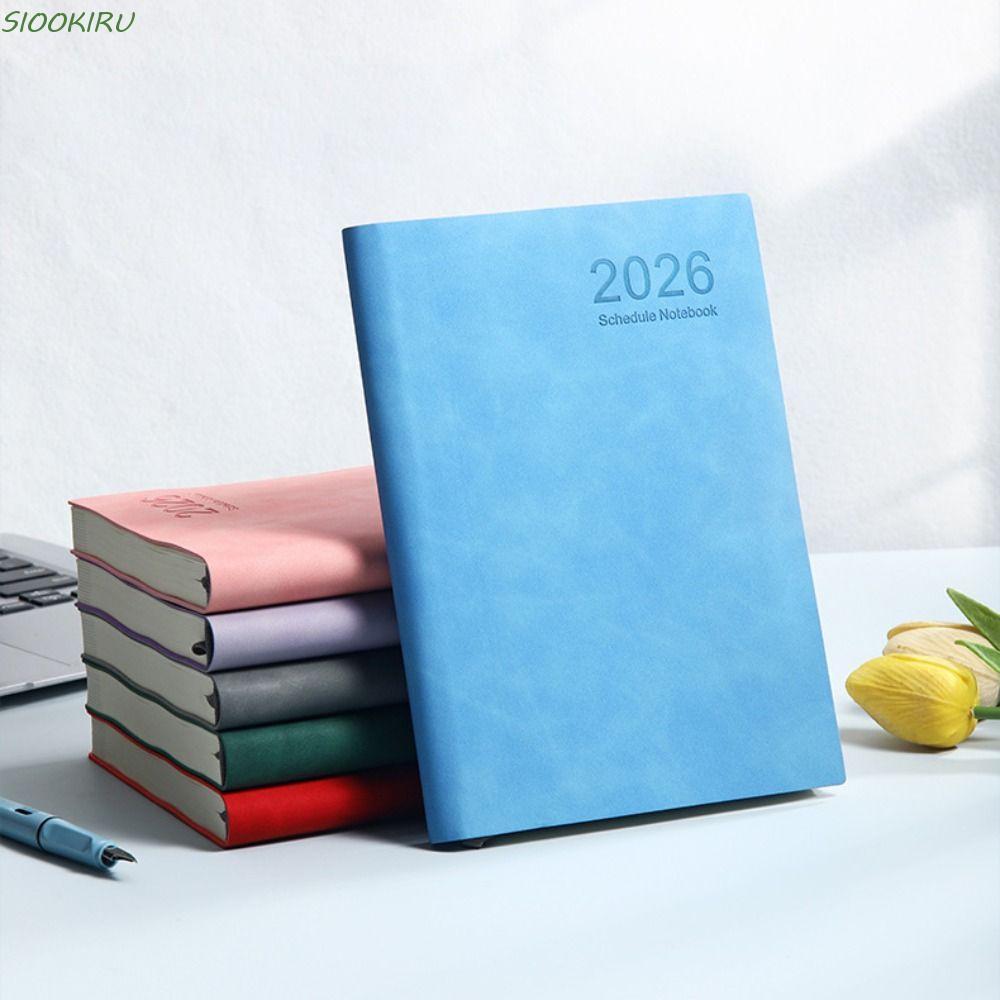 Sổ tay chương trình nghị sự SIOOKIRU, Bao da PU Giấy dày 2026 Sổ tay lịch trình 365 ngày, Nhật ký hà